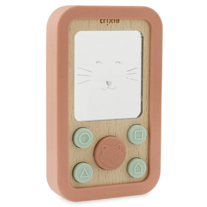 Medinis silikoninis žaislinis telefonas kūdikiui „Smalsioji Katė“