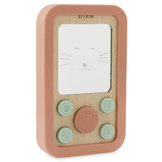 Medinis silikoninis žaislinis telefonas kūdikiui „Smalsioji Katė“
