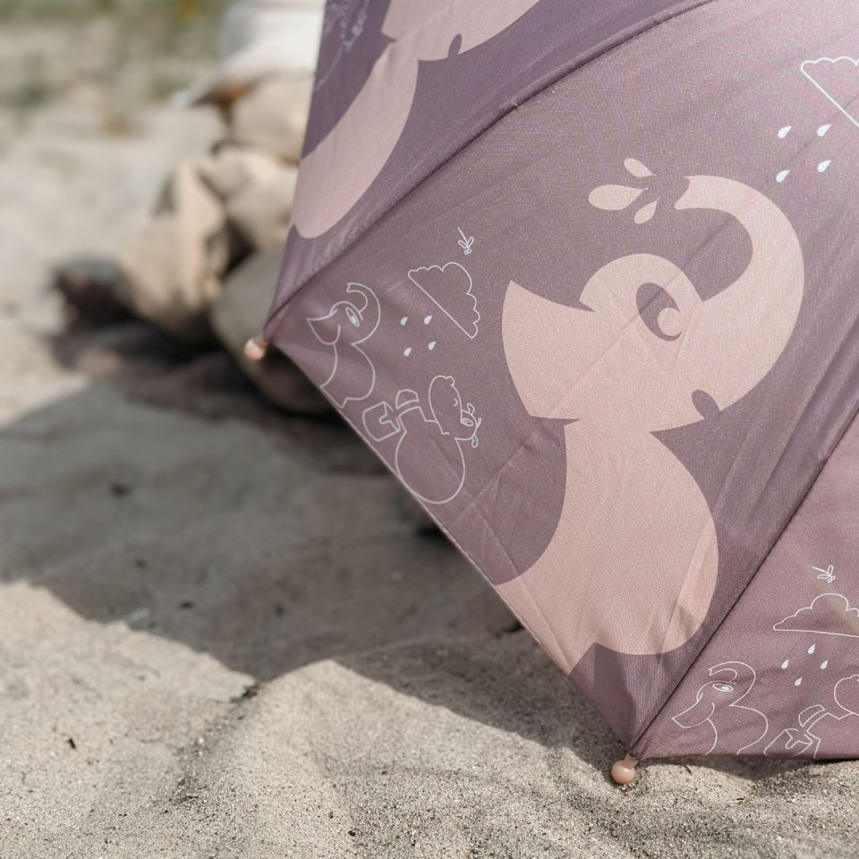 Kupolo formos vaikiškas skėtis su drambliais - rožinis