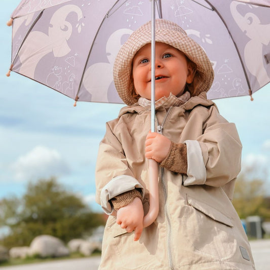 Kupolo formos vaikiškas skėtis su drambliais - rožinis