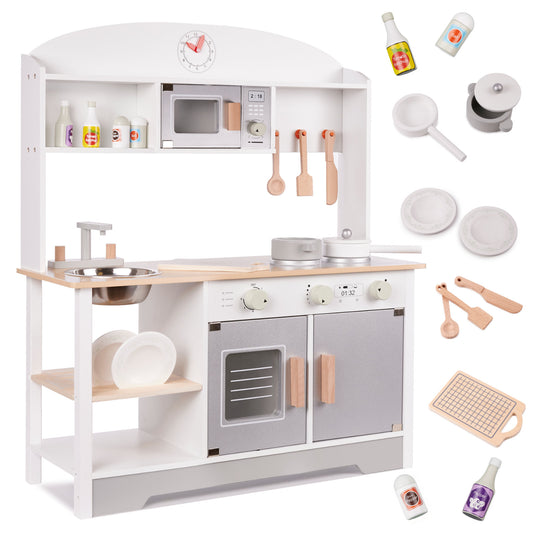 Medinė vaikiška virtuvėlė iš MDF su priedais 82 cm, pilka