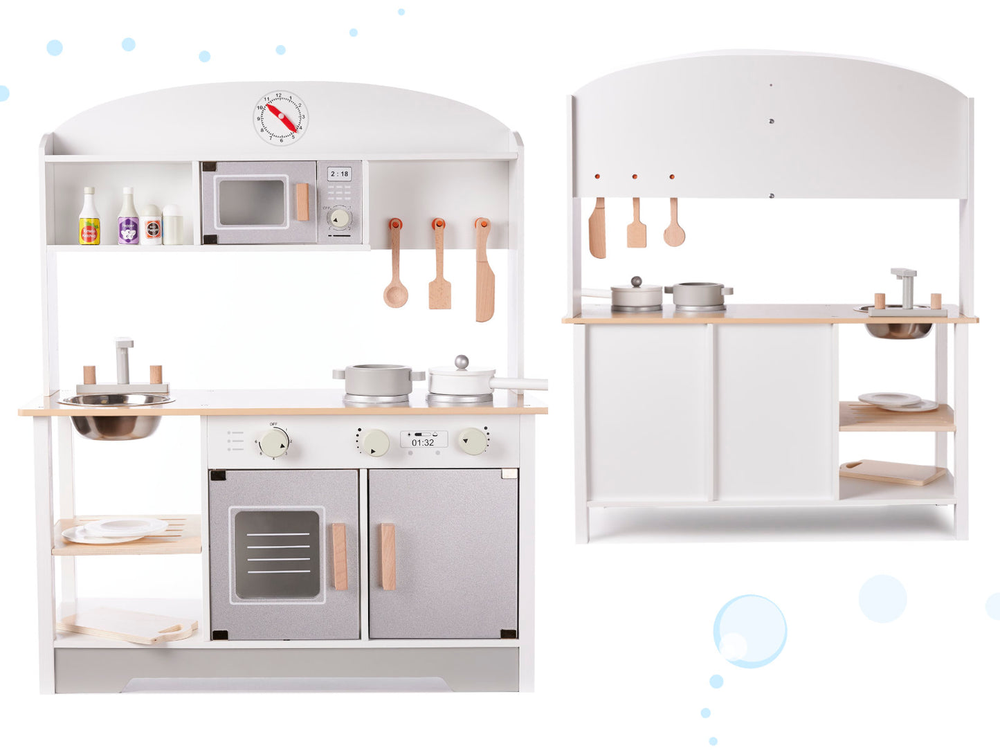 Medinė vaikiška virtuvėlė iš MDF su priedais 82 cm, pilka