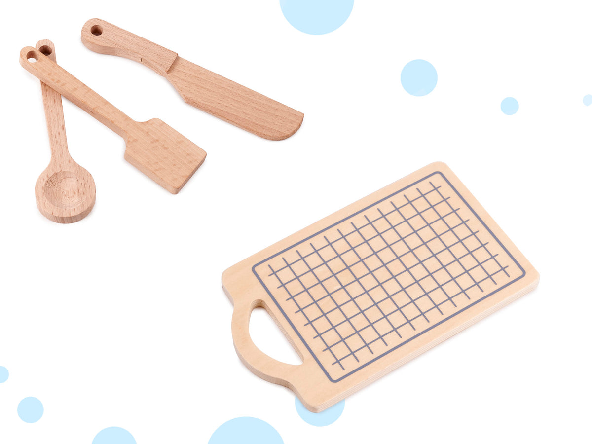 Medinė vaikiška virtuvėlė iš MDF su priedais 82 cm, pilka