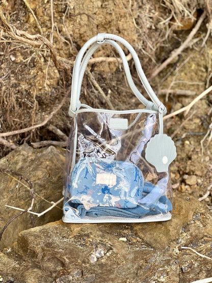 Šviesiai mėlynas mamos paplūdimio krepšys