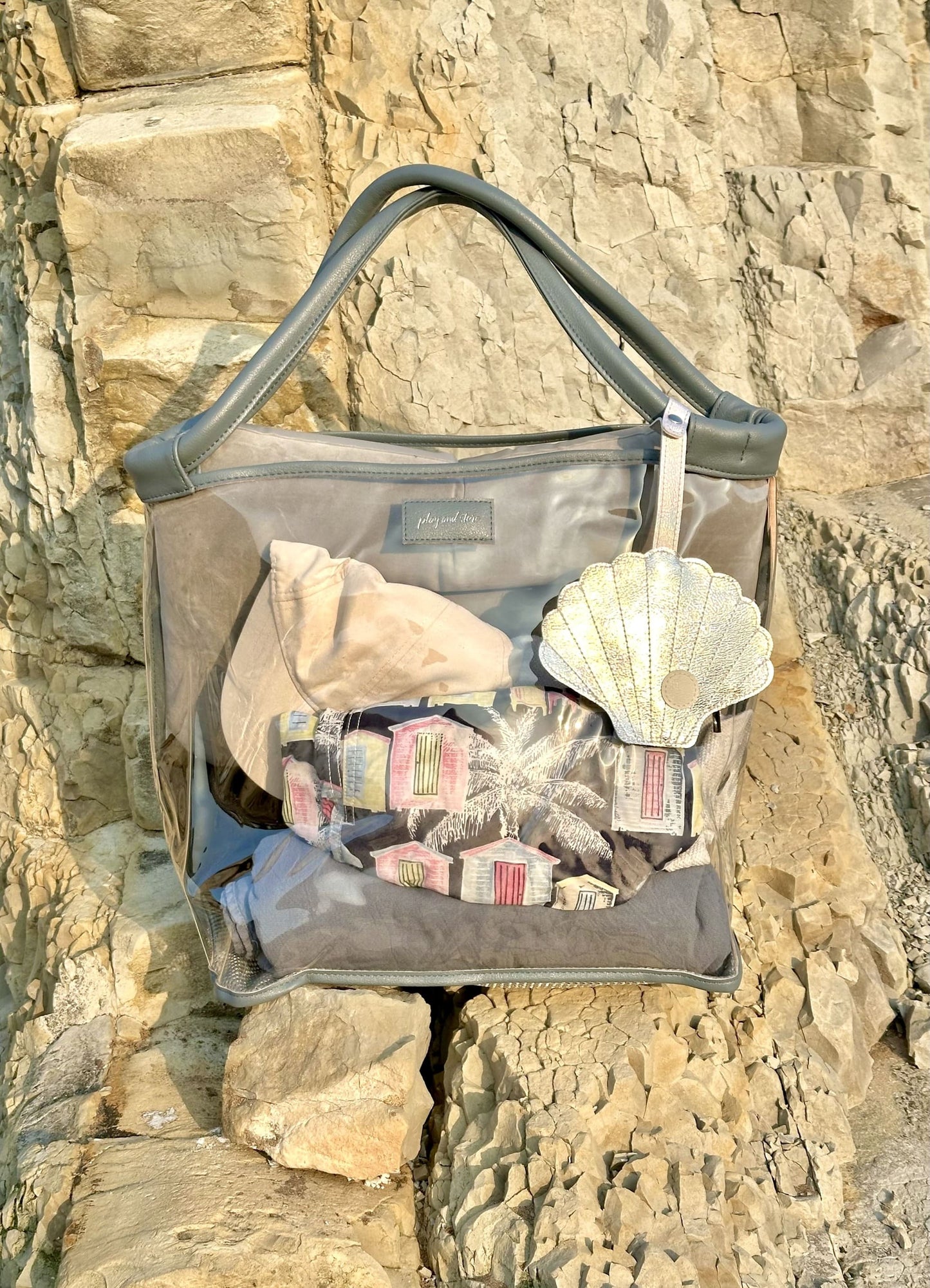 Šviesiai mėlynas mamos paplūdimio krepšys