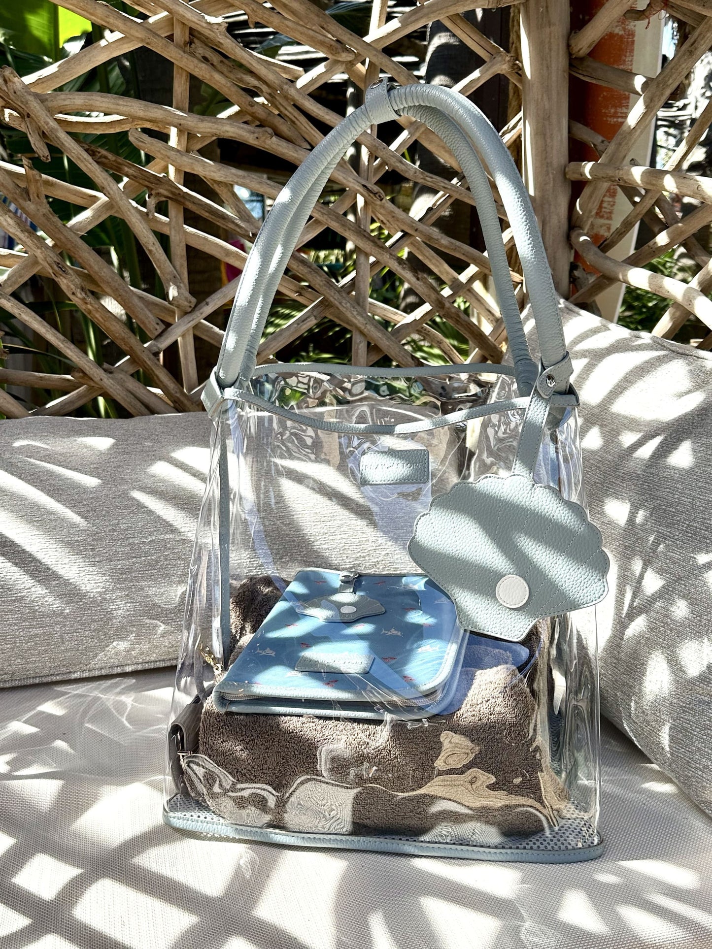 Šviesiai mėlynas mamos paplūdimio krepšys