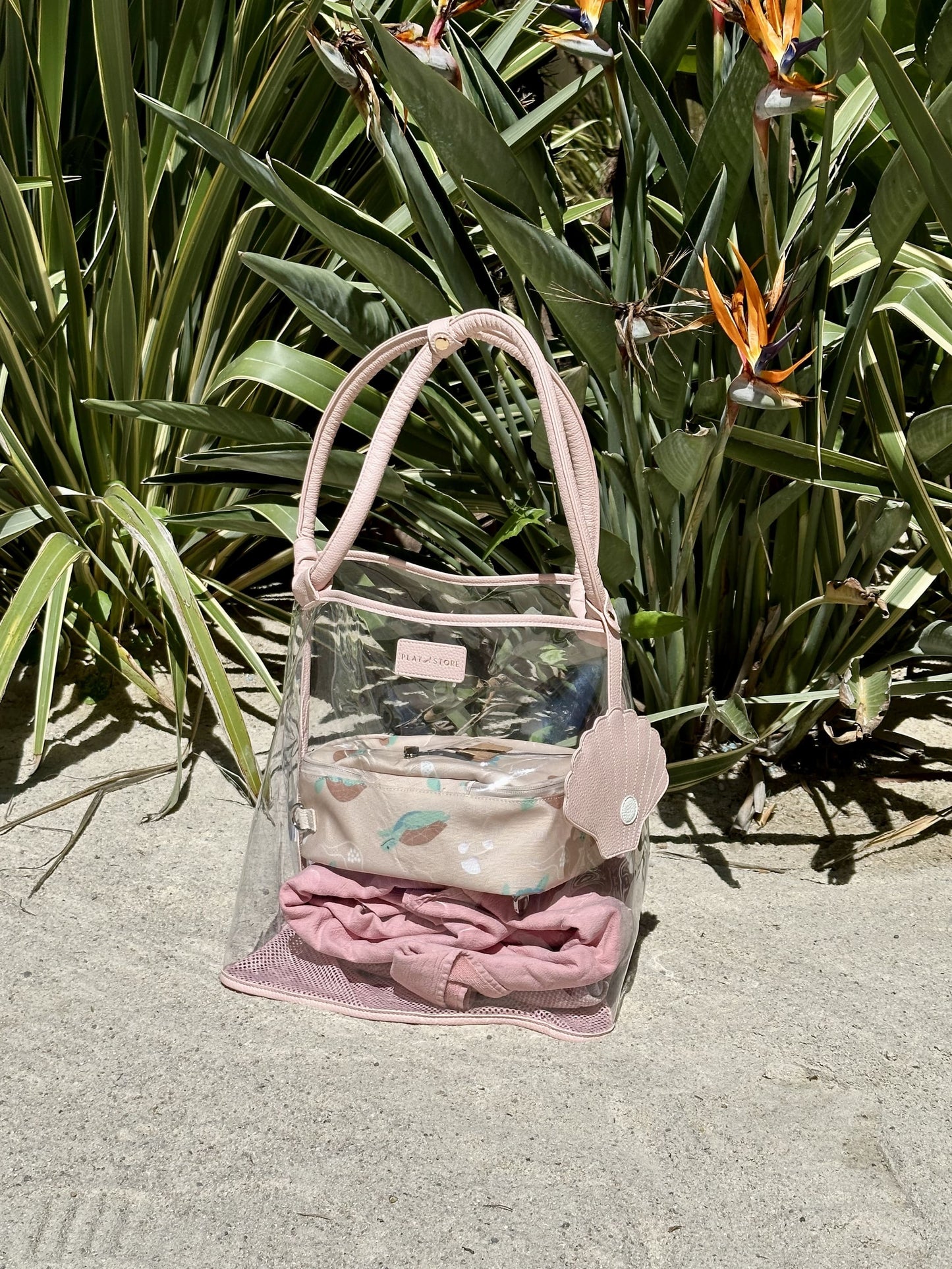 Rožinis mamos paplūdimio krepšys