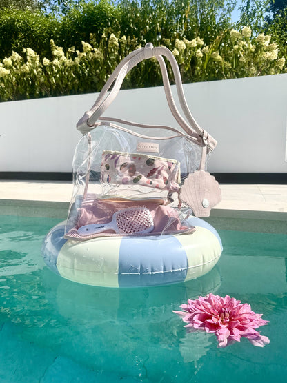 Rožinis mamos paplūdimio krepšys