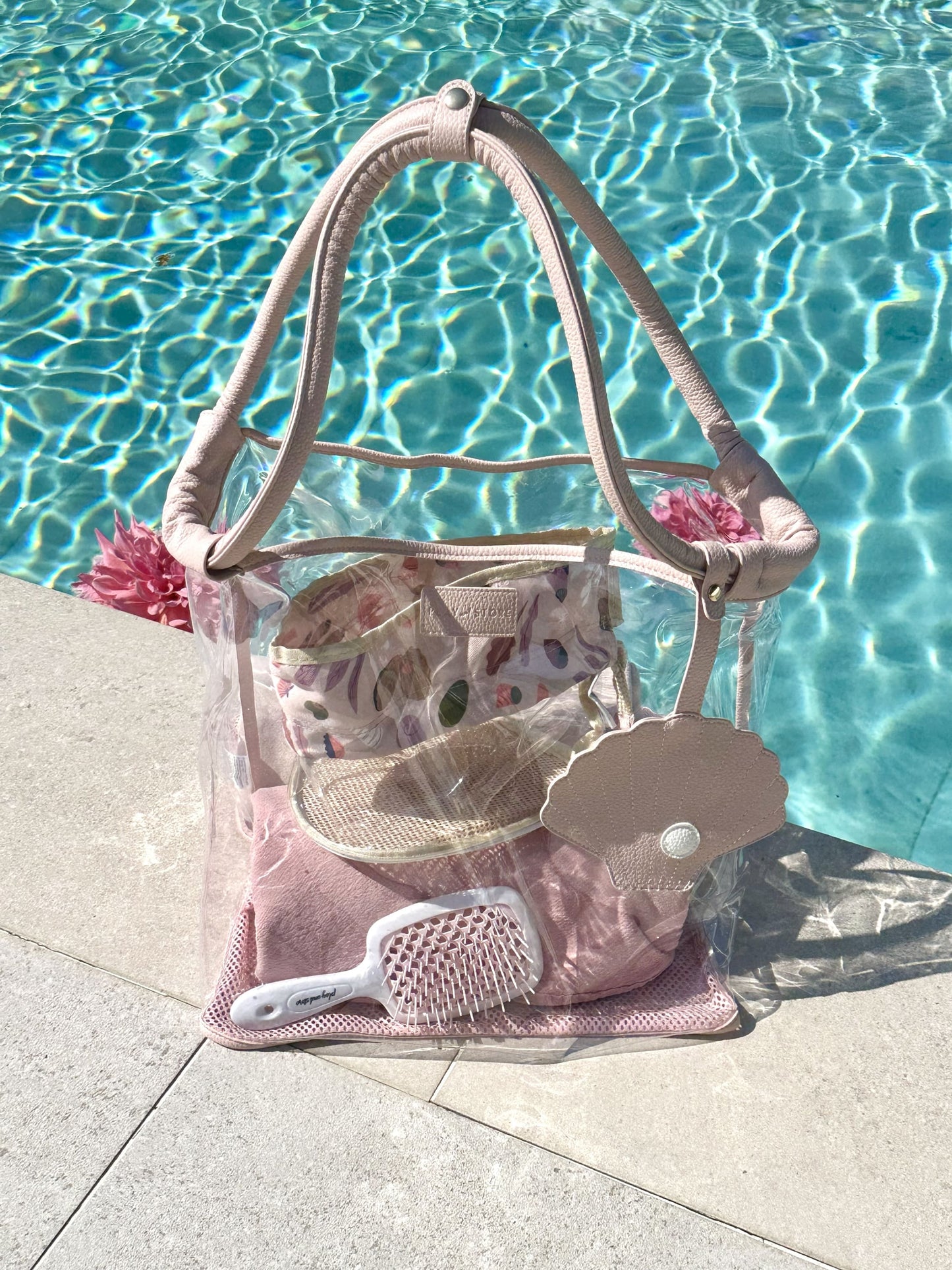 Rožinis mamos paplūdimio krepšys