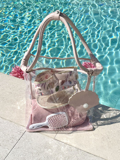 Rožinis mamos paplūdimio krepšys