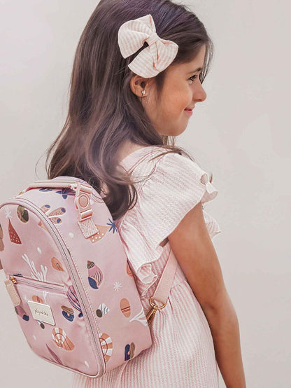 Rožinė keliautojų pietų kuprinė