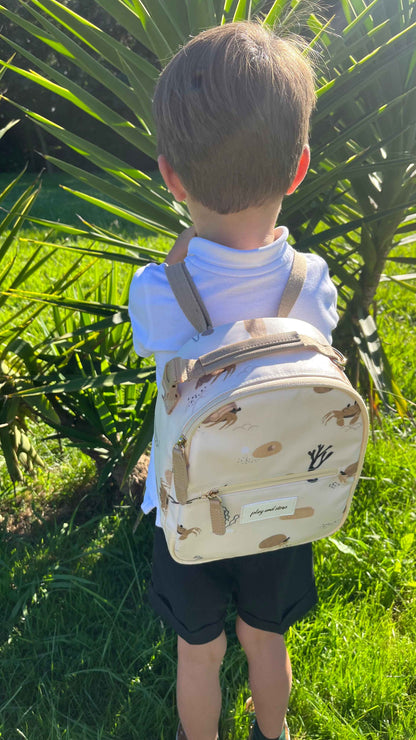 Smėlio spalvos keliautojų pietų kuprinė