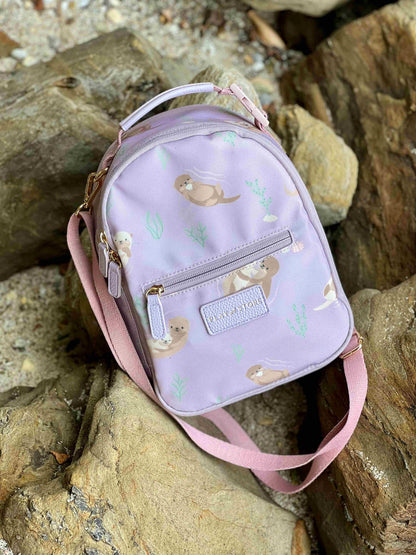 Tamsiai rožinė keliautojų pietų kuprinė