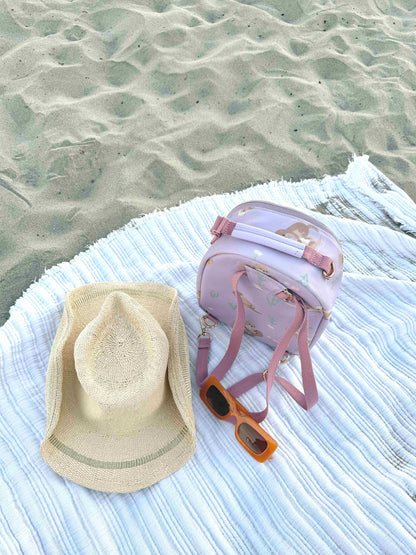 Tamsiai rožinė keliautojų pietų kuprinė