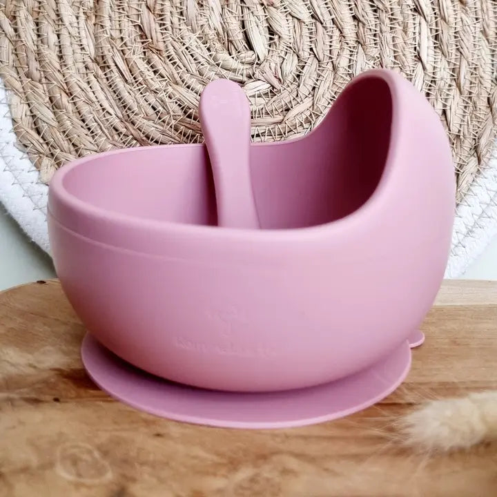 Silikoninis dubenėlis su šaukšteliu – rožinės spalvos