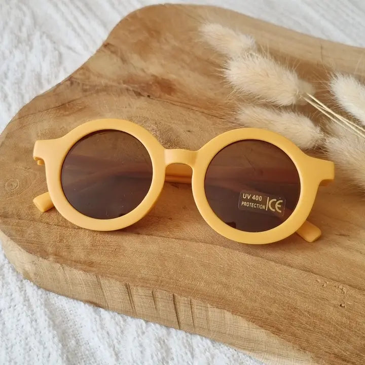 Vaikiški apvalūs UV400 saulės akiniai – geltonos spalvos