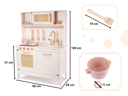Medinė vaikiška virtuvėlė iš MDF su priedais, retro stiliaus, 100 cm