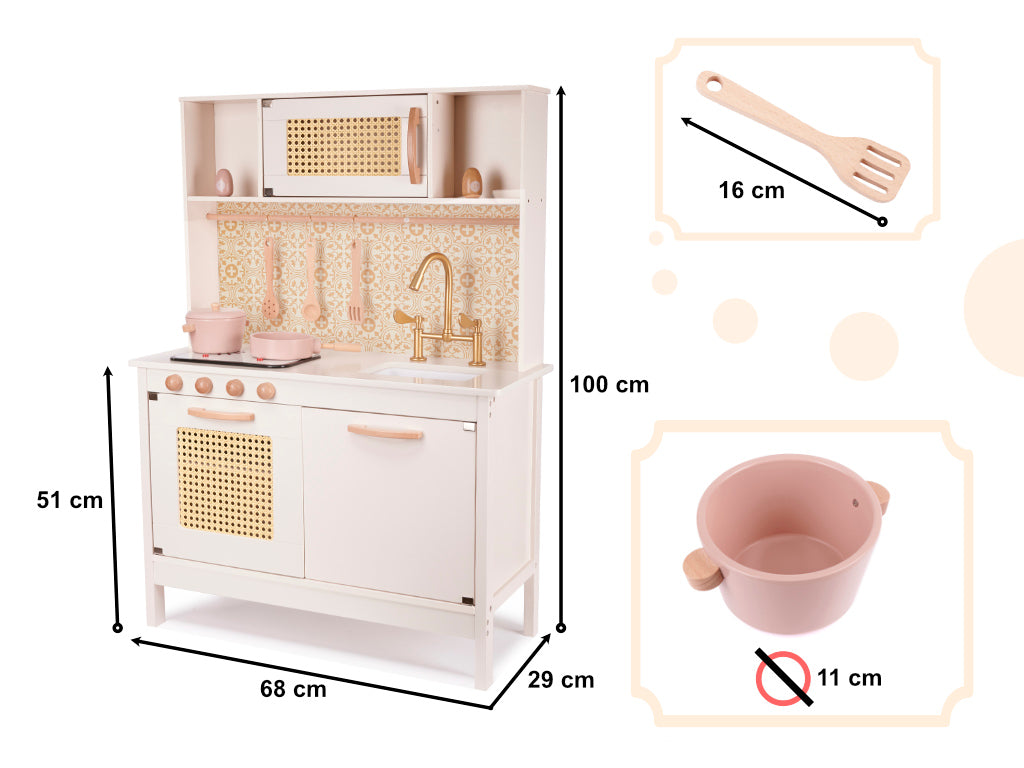 Medinė vaikiška virtuvėlė iš MDF su priedais, retro stiliaus, 100 cm