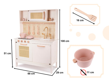 Medinė vaikiška virtuvėlė iš MDF su priedais, retro stiliaus, 100 cm