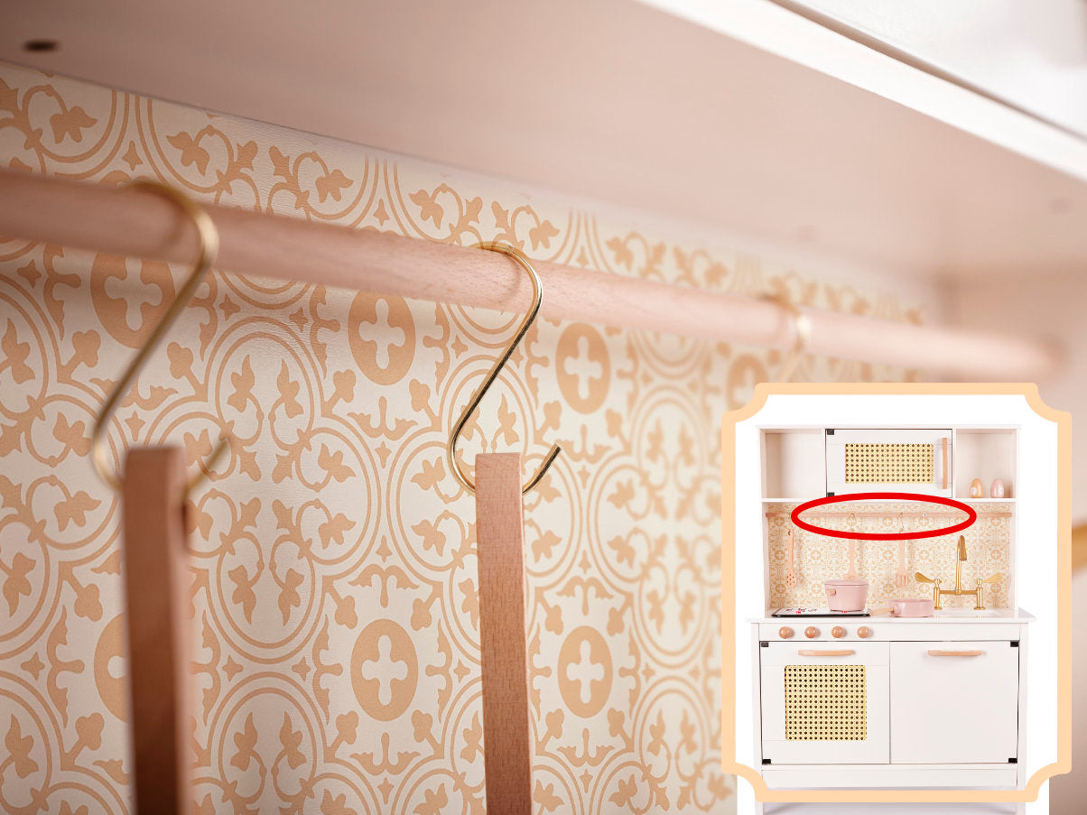 Medinė vaikiška virtuvėlė iš MDF su priedais, retro stiliaus, 100 cm