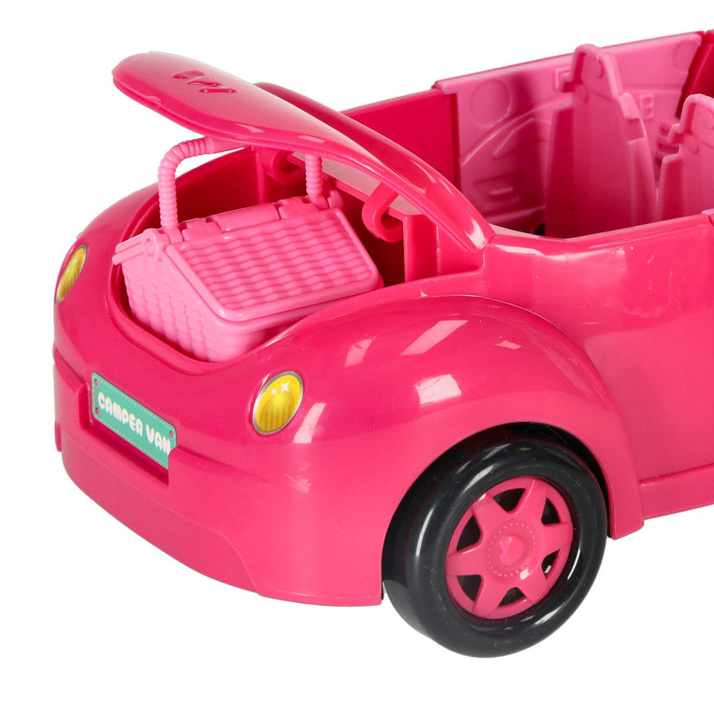 LĖLIŲ AUTOMOBILIS KABRIOLETAS PIKNIKO RINKINYS PUPPY PINK 4 EL.