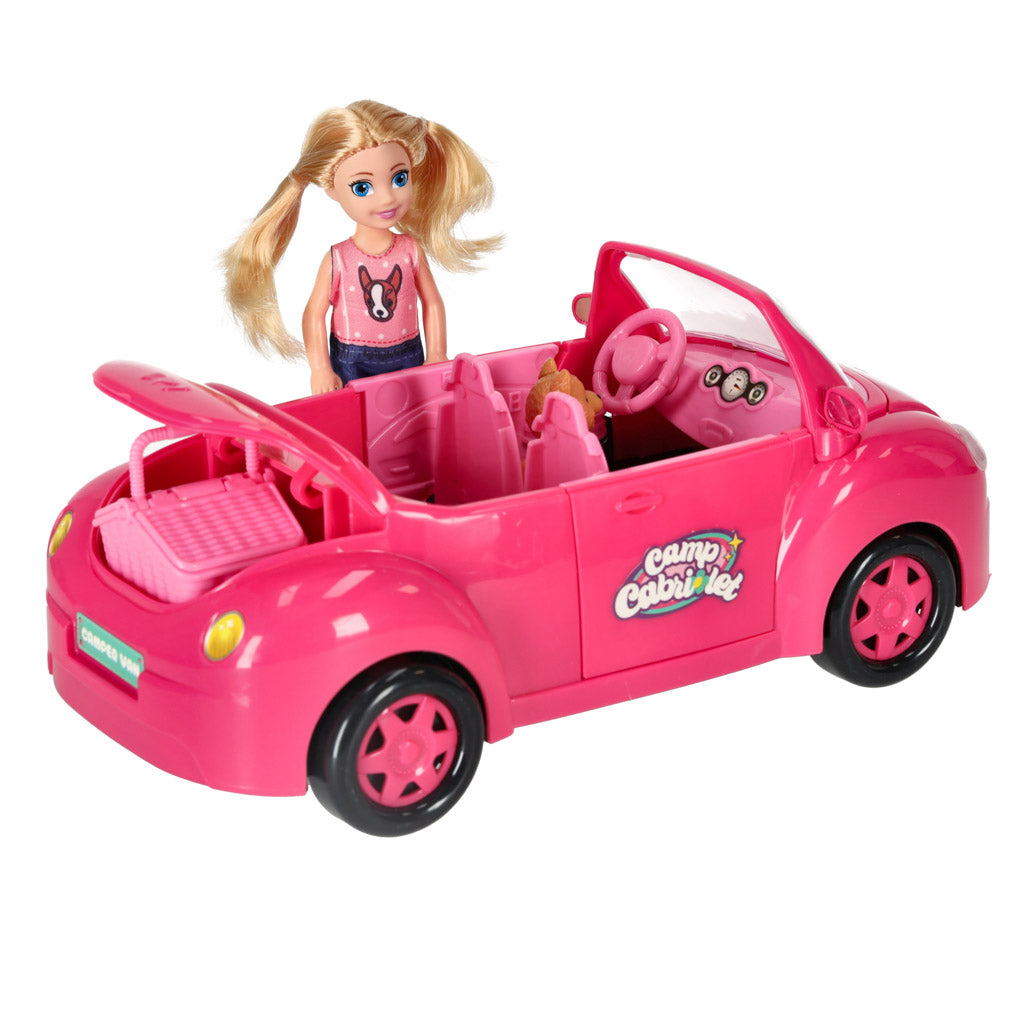 LĖLIŲ AUTOMOBILIS KABRIOLETAS PIKNIKO RINKINYS PUPPY PINK 4 EL.