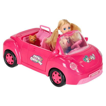 LĖLIŲ AUTOMOBILIS KABRIOLETAS PIKNIKO RINKINYS PUPPY PINK 4 EL.
