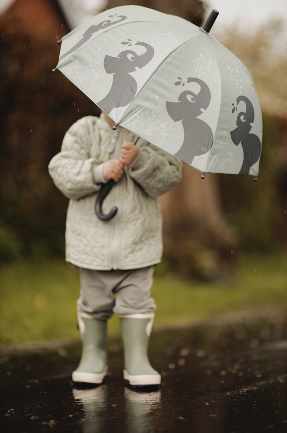 Kupolo formos vaikiškas skėtis su drambliais - žalias