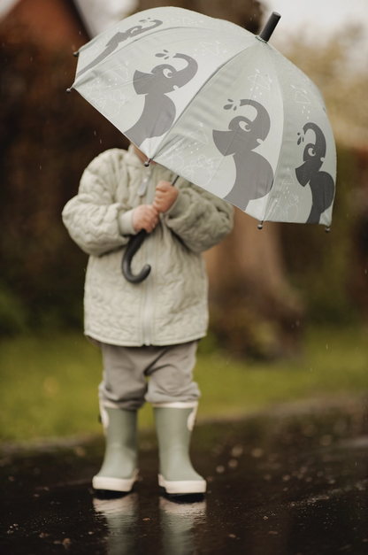 Kupolo formos vaikiškas skėtis su drambliais - žalias