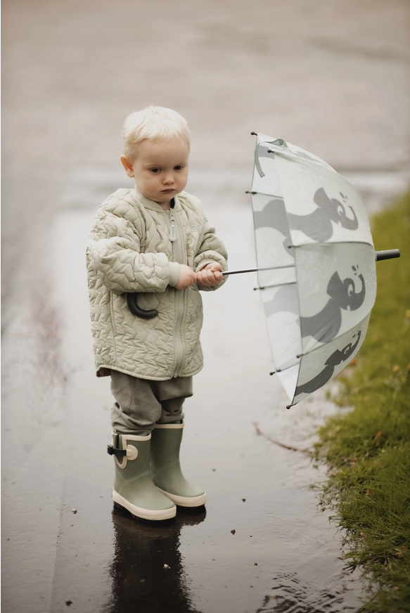 Kupolo formos vaikiškas skėtis su drambliais - žalias